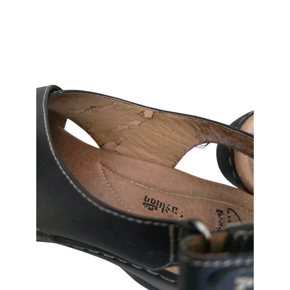 Clarks Collection Black Leather Slingback Wedge Sandals Womens‎ 9.5